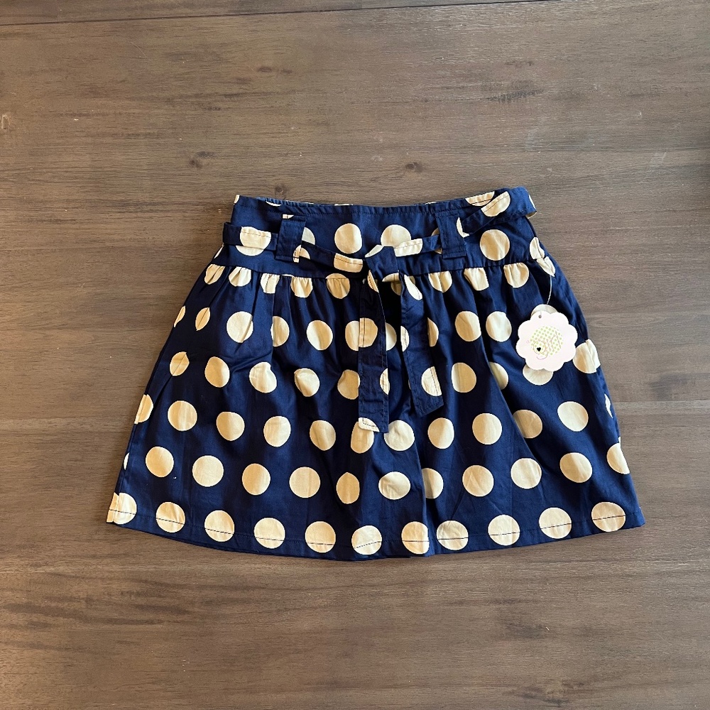 New Girls Polka Dotted Skirt In Navy With Khaki Dots Size 14